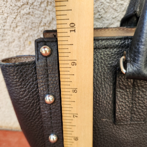 REBECCA MINKOFF Madison Satchel Black Leather Studs Flip Lock Classic Minimalist - Picture 4 of 10